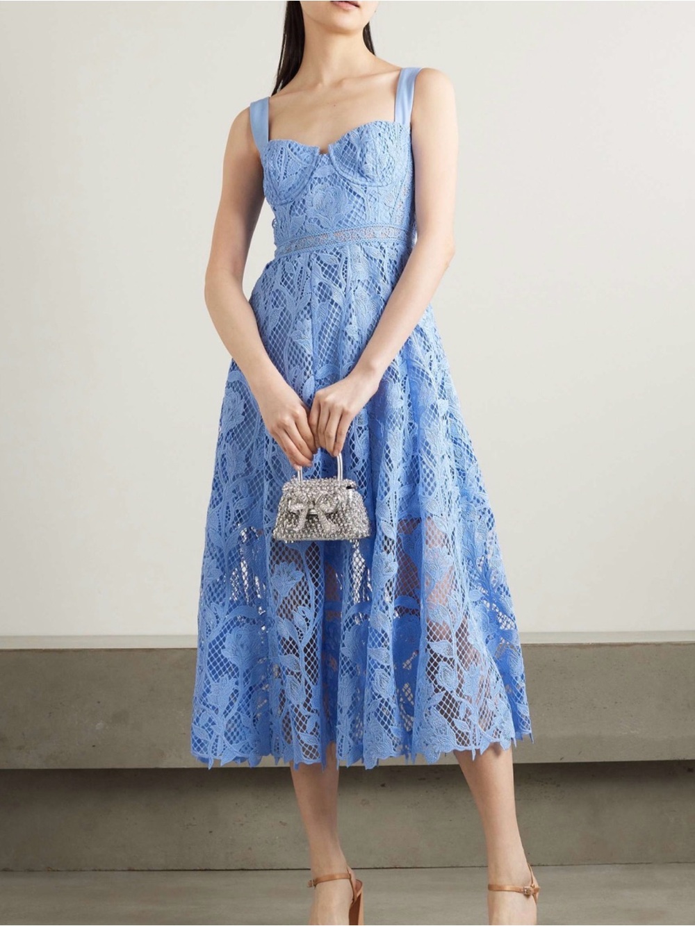 Self-Portrait Blue Lace Midi Dress - Women